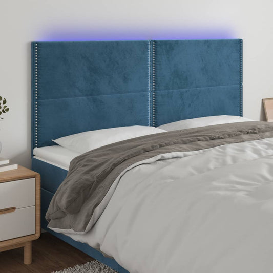 Čelo Postele S Led Tmavě Modré 160X5X118/128 Cm Samet