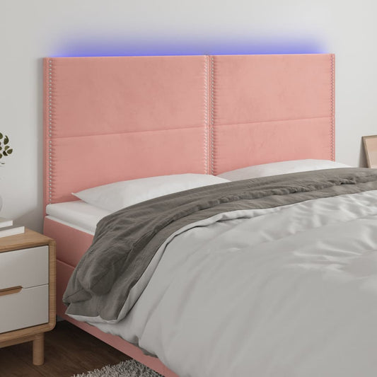 Čelo Postele S Led Růžové 160X5X118/128 Cm Samet