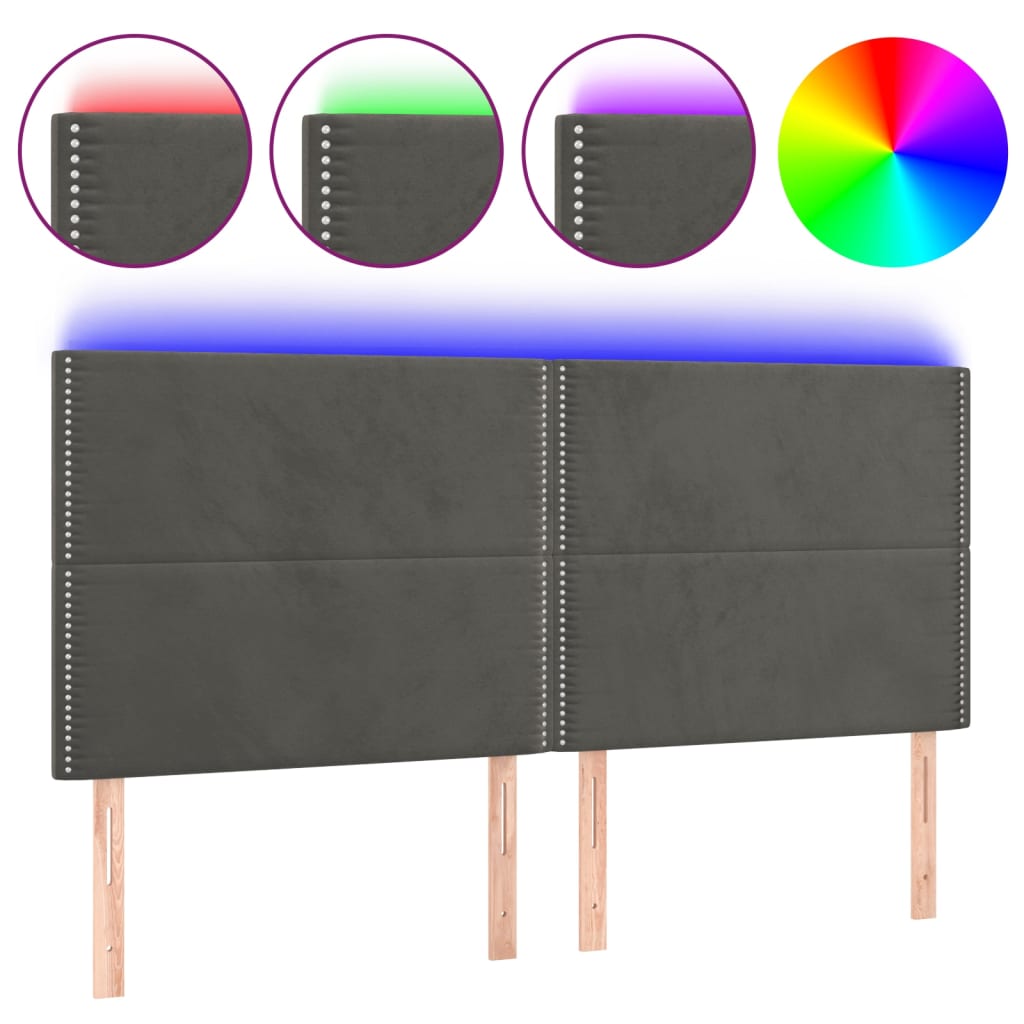 Čelo Postele S Led Tmavě Šedé 180X5X118/128 Cm Samet