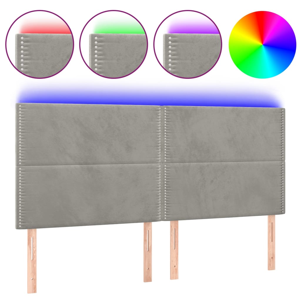 Čelo Postele S Led Světle Šedé 200X5X118/128 Cm Samet