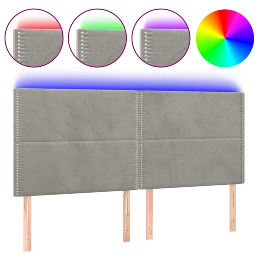 Čelo Postele S Led Světle Šedé 200X5X118/128 Cm Samet