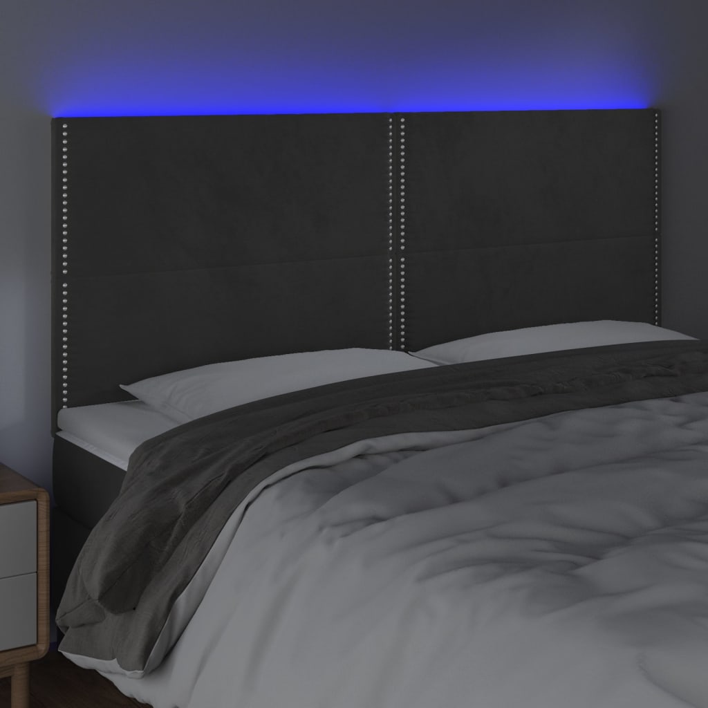 Čelo Postele S Led Tmavě Šedé 200X5X118/128 Cm Samet