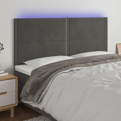 Čelo Postele S Led Tmavě Šedé 200X5X118/128 Cm Samet