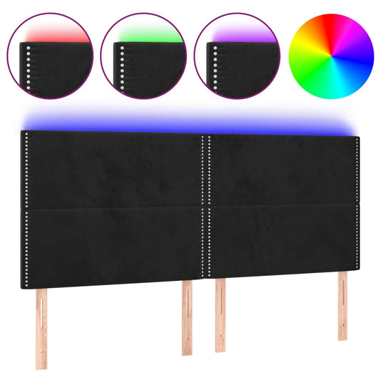 Čelo Postele S Led Černé 200X5X118/128 Cm Samet