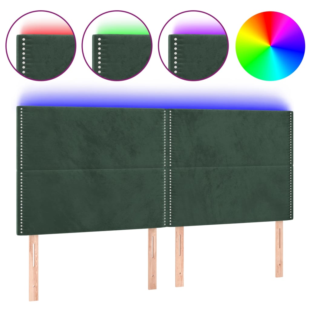 Čelo Postele S Led Tmavě Zelené 200X5X118/128 Cm Samet