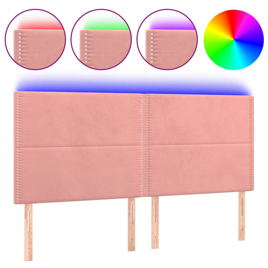 Čelo Postele S Led Růžové 200X5X118/128 Cm Samet