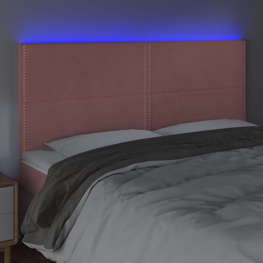 Čelo Postele S Led Růžové 200X5X118/128 Cm Samet