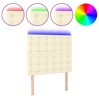 Čelo Postele S Led Krémové 90X5X118/128 Cm Umělá Kůže