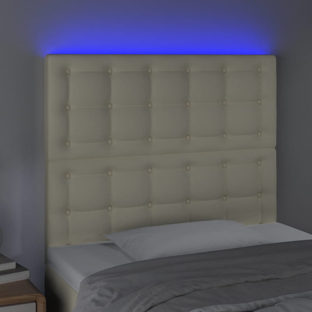 Čelo Postele S Led Krémové 90X5X118/128 Cm Umělá Kůže