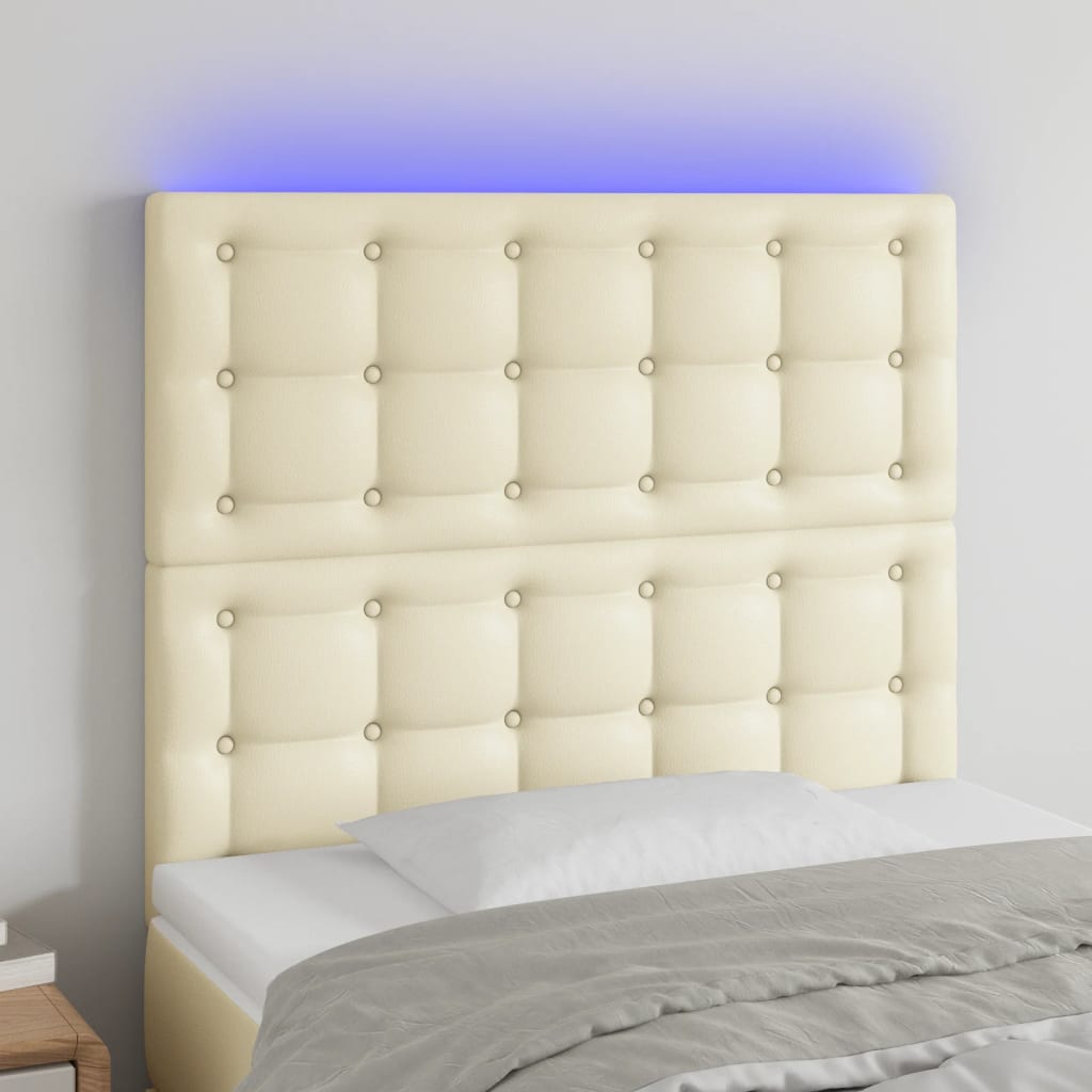 Čelo Postele S Led Krémové 90X5X118/128 Cm Umělá Kůže