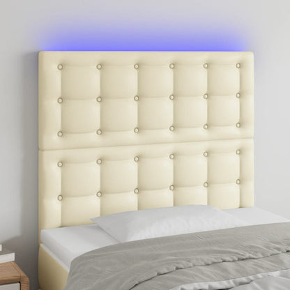 Čelo Postele S Led Krémové 90X5X118/128 Cm Umělá Kůže