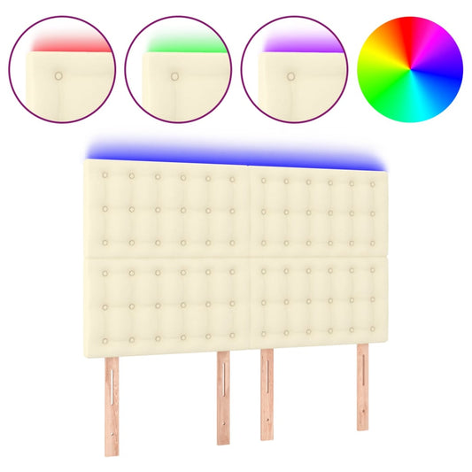 Čelo Postele S Led Krémové 144X5X118/128 Cm Umělá Kůže