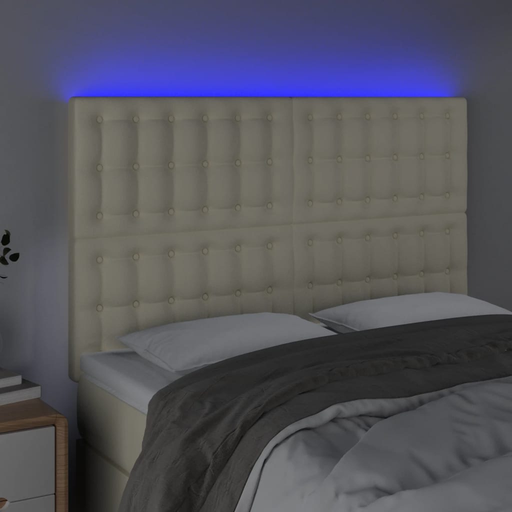 Čelo Postele S Led Krémové 144X5X118/128 Cm Umělá Kůže
