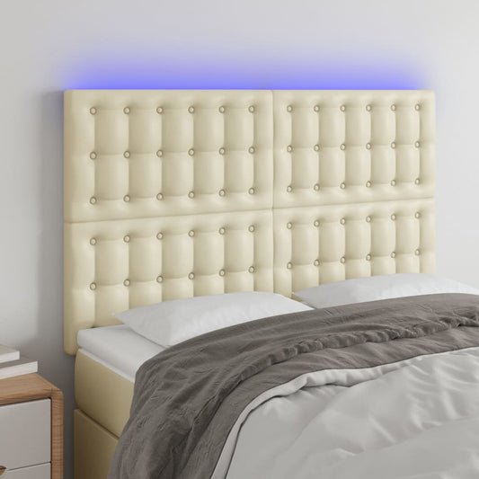 Čelo Postele S Led Krémové 144X5X118/128 Cm Umělá Kůže