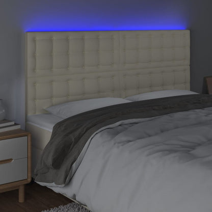 Čelo Postele S Led Krémové 160X5X118/128 Cm Umělá Kůže