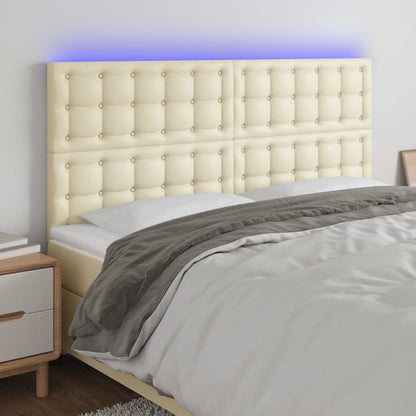 Čelo Postele S Led Krémové 160X5X118/128 Cm Umělá Kůže