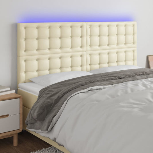 Čelo Postele S Led Krémové 160X5X118/128 Cm Umělá Kůže