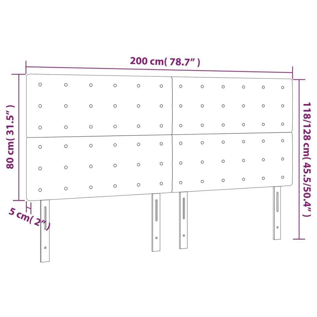 Čelo Postele S Led Krémové 200X5X118/128 Cm Umělá Kůže