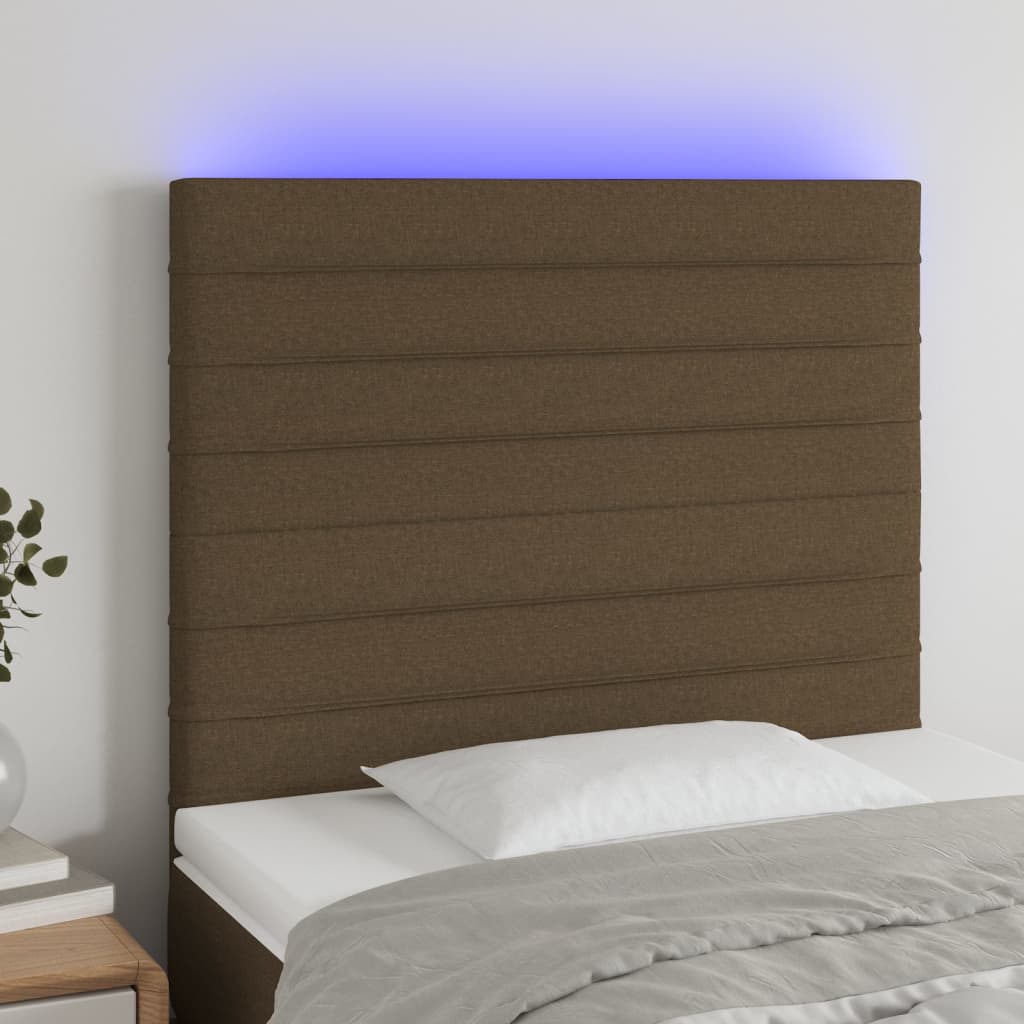 Čelo Postele S Led Tmavě Hnědé Textil