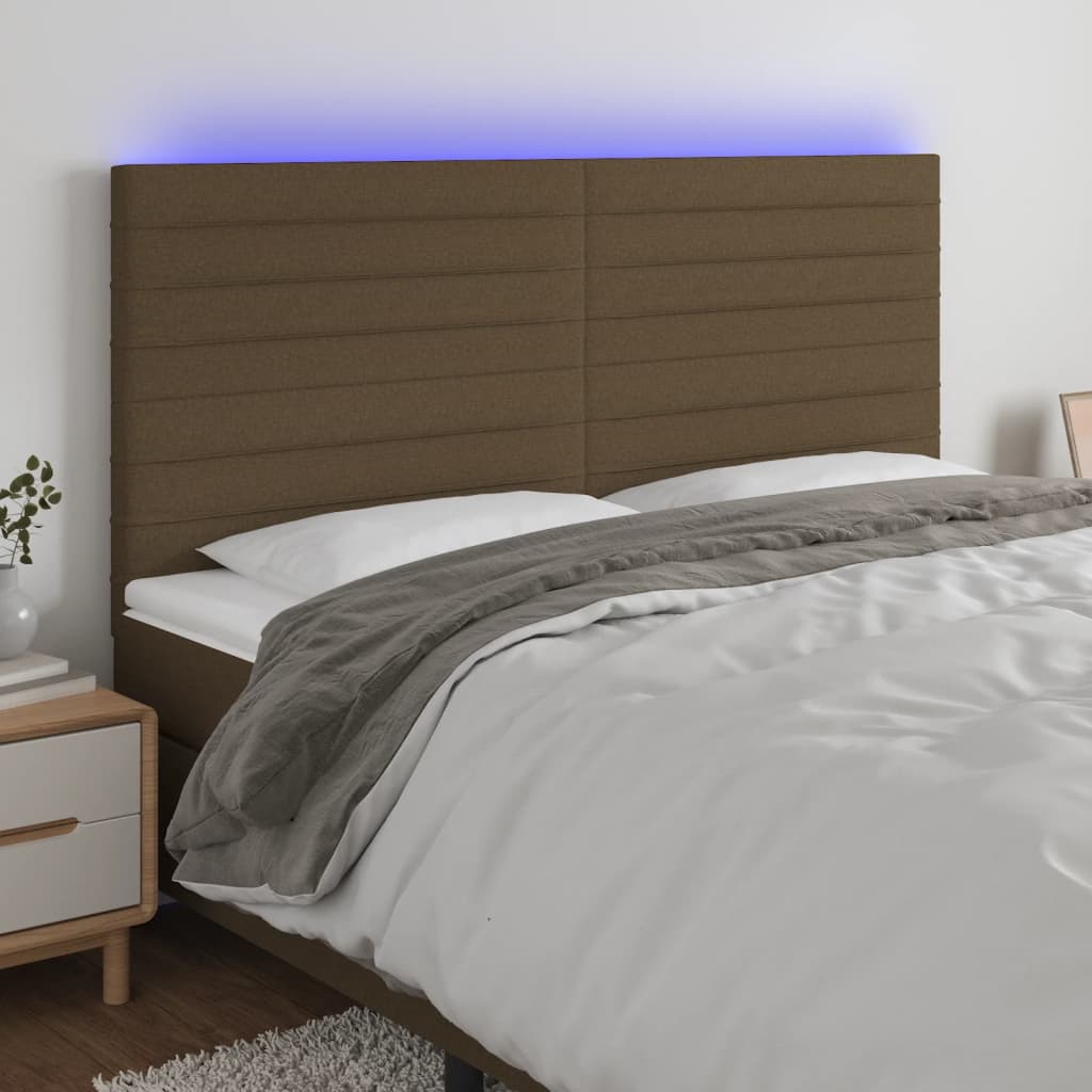 Čelo Postele S Led Tmavě Hnědé Textil