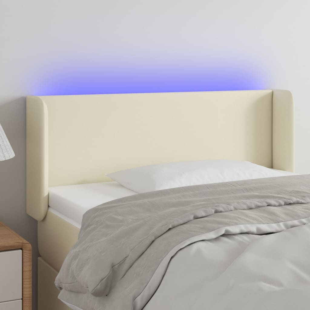Čelo Postele S Led Krémové 83 X 16 X 78/88 Cm Umělá Kůže