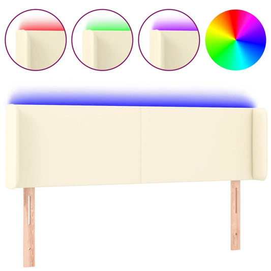 Čelo Postele S Led Krémové 147 X 16 X 78/88 Cm Umělá Kůže