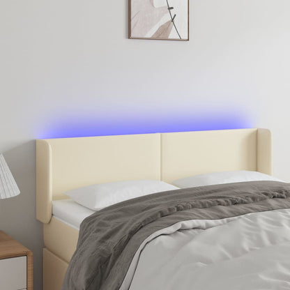 Čelo Postele S Led Krémové 147 X 16 X 78/88 Cm Umělá Kůže