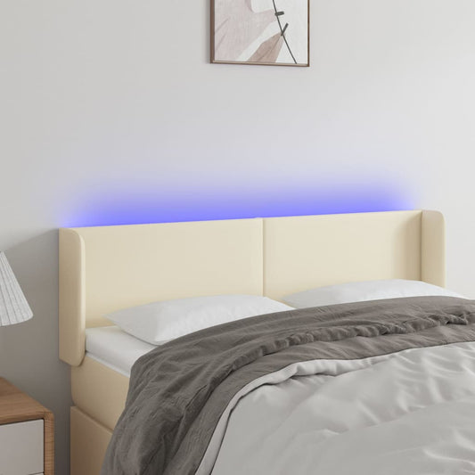 Čelo Postele S Led Krémové 147 X 16 X 78/88 Cm Umělá Kůže
