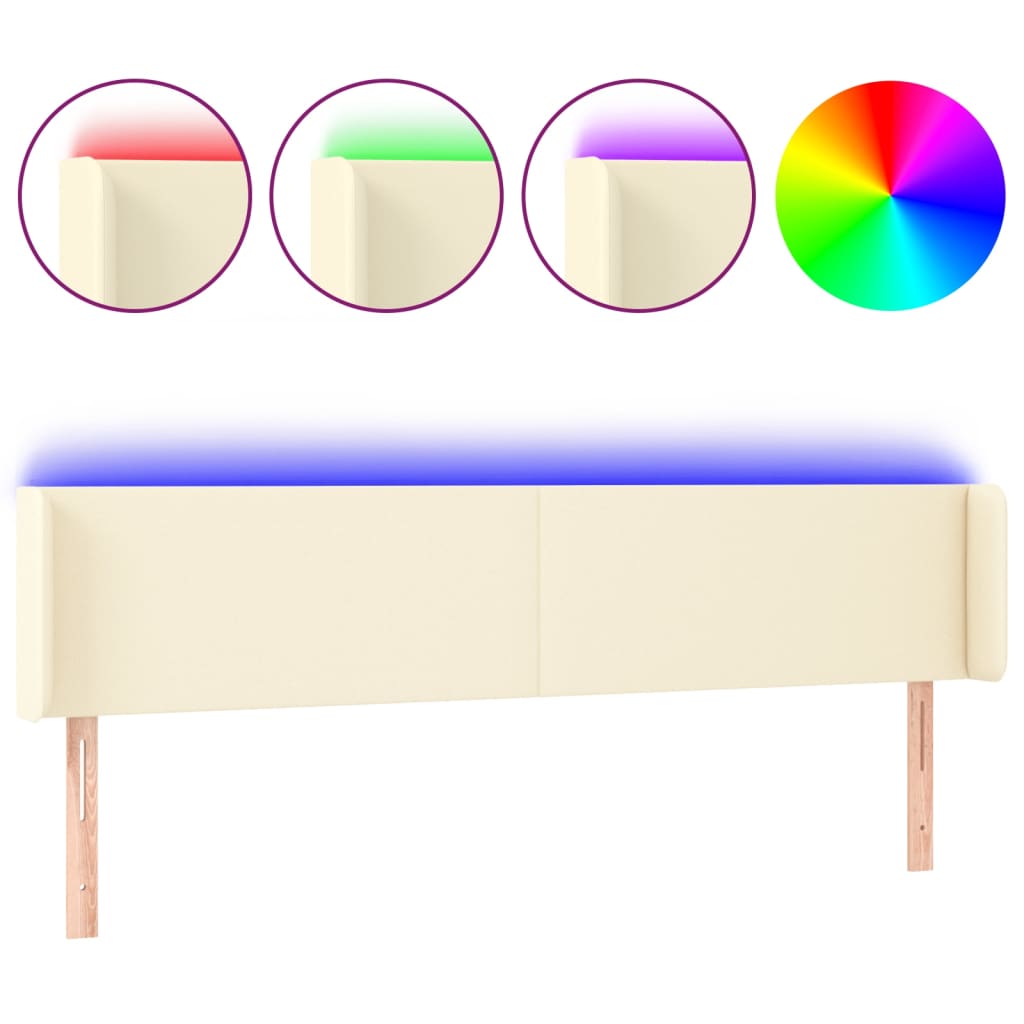 Čelo Postele S Led Krémové 183 X 16 X 78/88 Cm Umělá Kůže