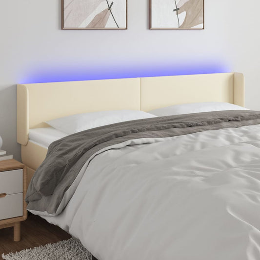 Čelo Postele S Led Krémové 183 X 16 X 78/88 Cm Umělá Kůže