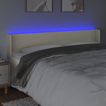 Čelo Postele S Led Krémové 203 X 16 X 78/88 Cm Umělá Kůže