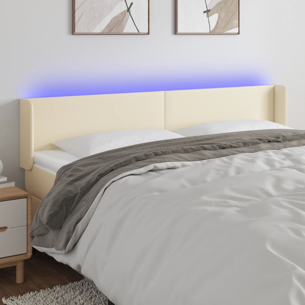 Čelo Postele S Led Krémové 203 X 16 X 78/88 Cm Umělá Kůže