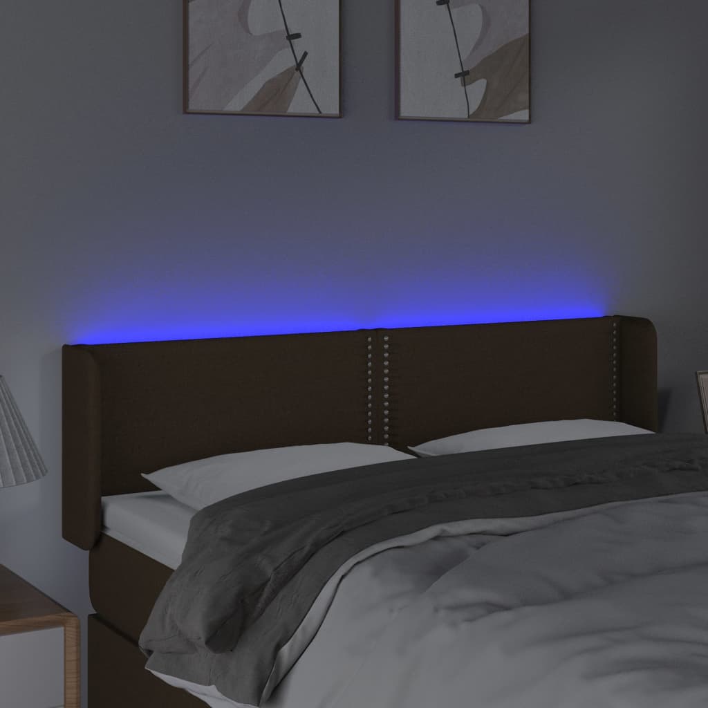 Čelo Postele S Led Tmavě Hnědé 147 X 16 X 78/88 Cm Textil