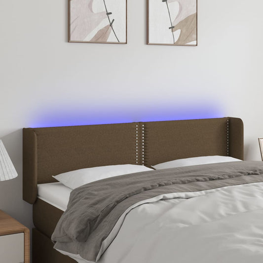 Čelo Postele S Led Tmavě Hnědé 147 X 16 X 78/88 Cm Textil