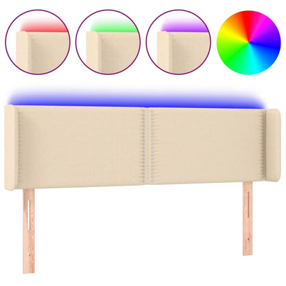 Čelo Postele S Led Krémové 147 X 16 X 78/88 Cm Textil