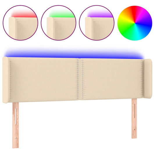 Čelo Postele S Led Krémové 147 X 16 X 78/88 Cm Textil