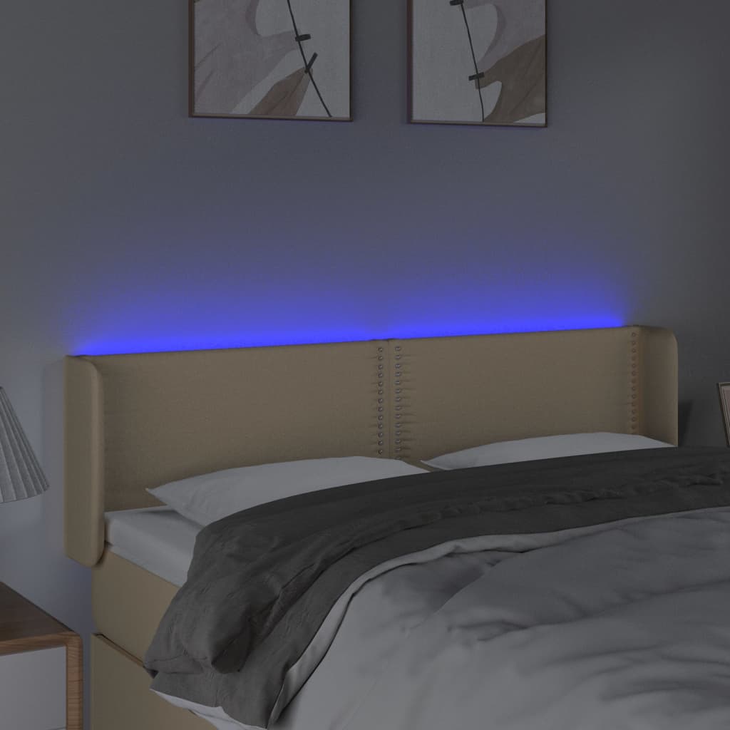 Čelo Postele S Led Krémové 147 X 16 X 78/88 Cm Textil