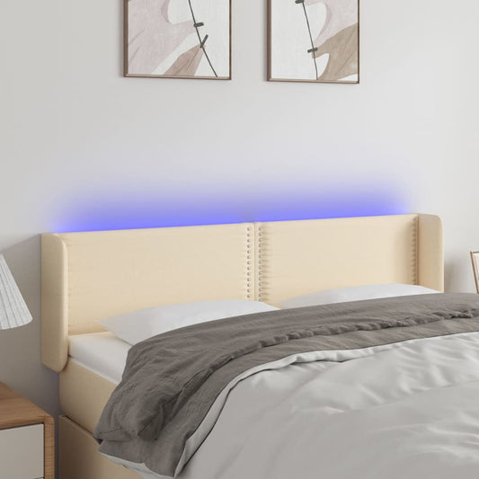 Čelo Postele S Led Krémové 147 X 16 X 78/88 Cm Textil