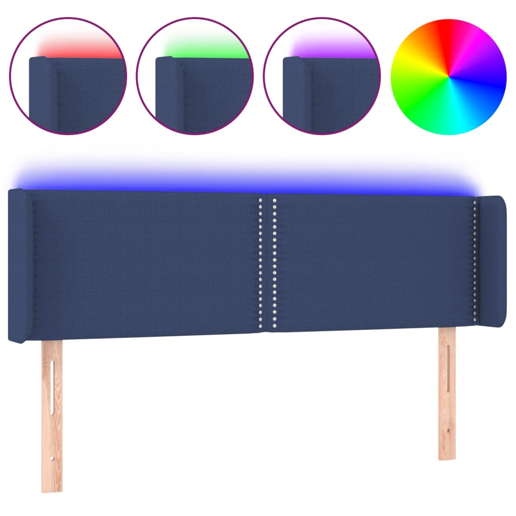 Čelo Postele S Led Modré 147 X 16 X 78/88 Cm Textil