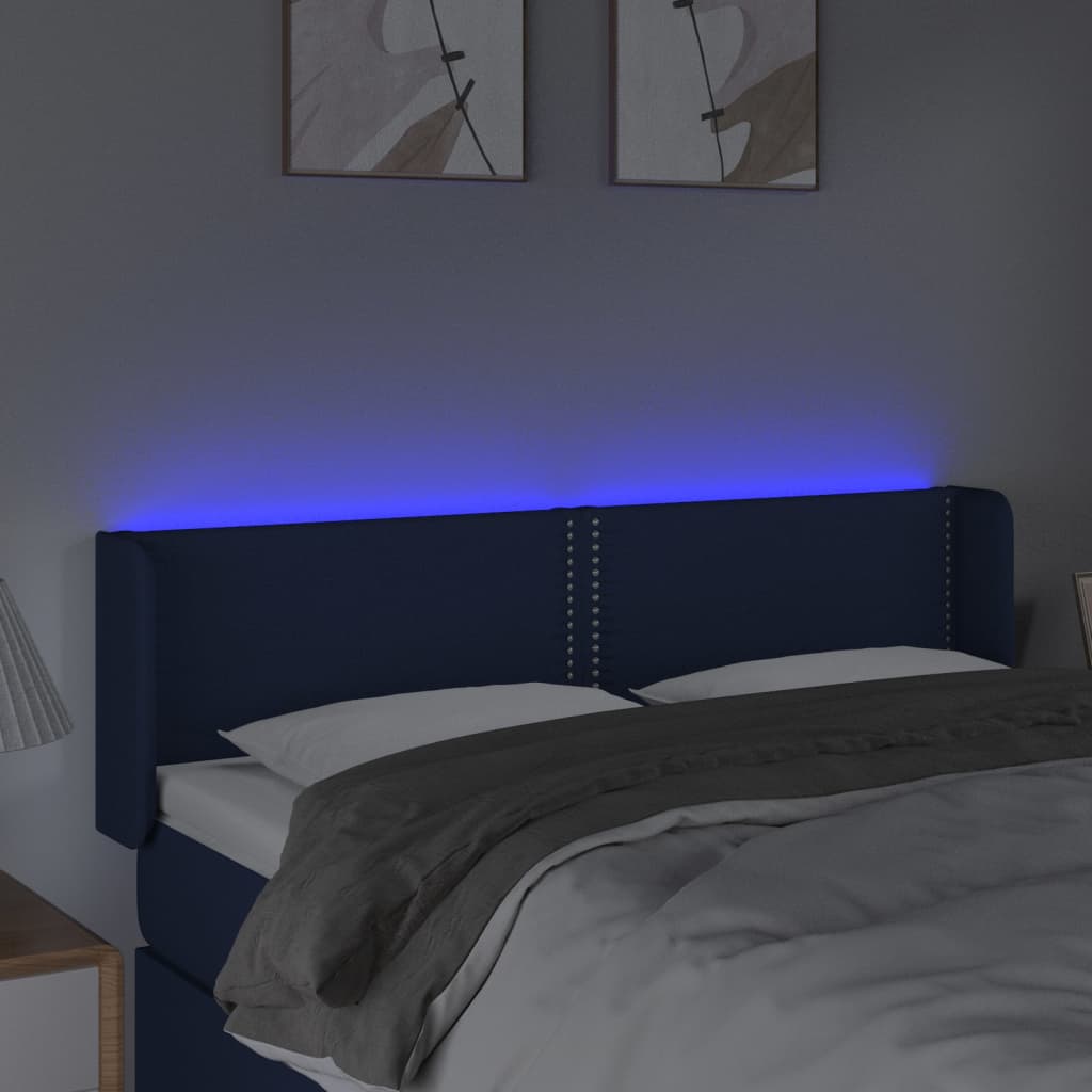 Čelo Postele S Led Modré 147 X 16 X 78/88 Cm Textil