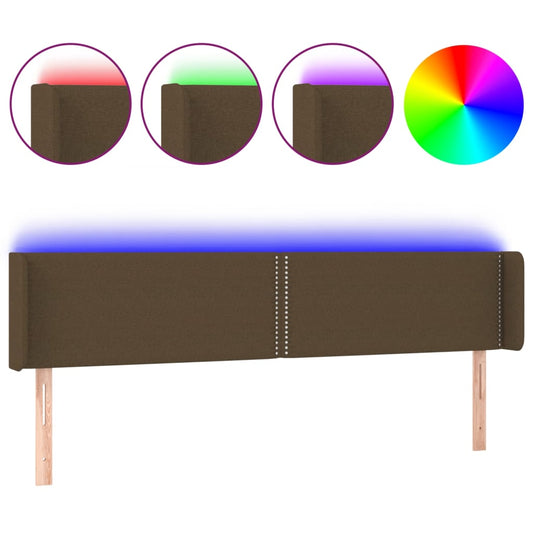 Čelo Postele S Led Tmavě Hnědé 183 X 16 X 78/88 Cm Textil