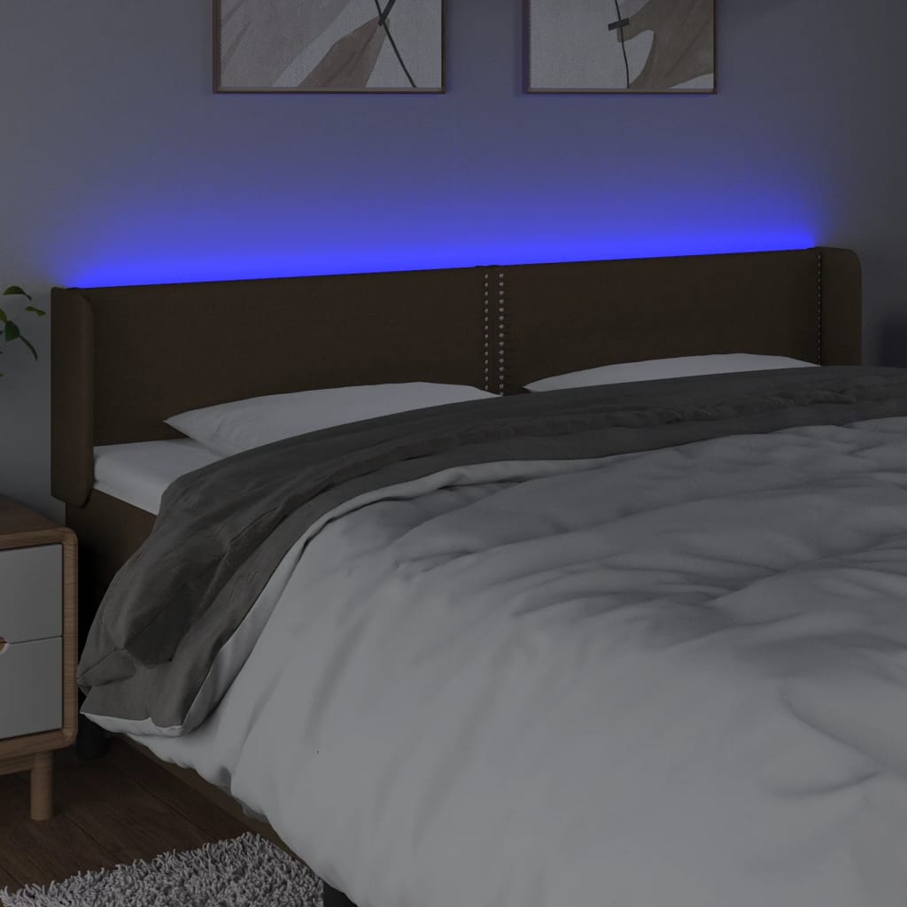 Čelo Postele S Led Tmavě Hnědé 183 X 16 X 78/88 Cm Textil