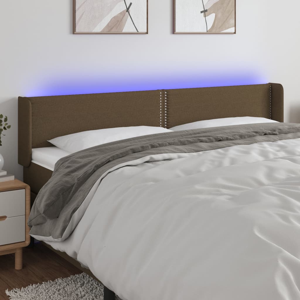 Čelo Postele S Led Tmavě Hnědé 183 X 16 X 78/88 Cm Textil