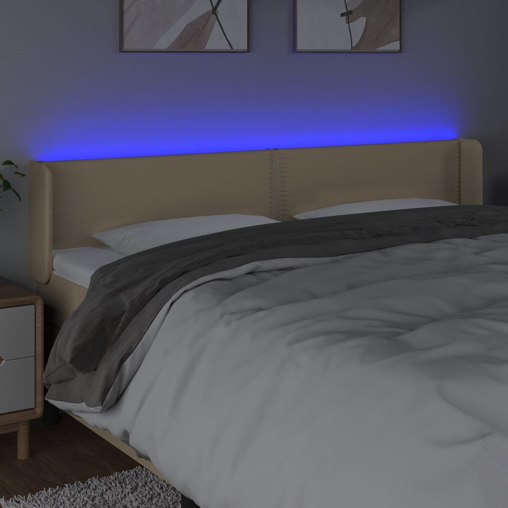Čelo Postele S Led Krémové 183 X 16 X 78/88 Cm Textil