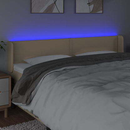 Čelo Postele S Led Krémové 183 X 16 X 78/88 Cm Textil