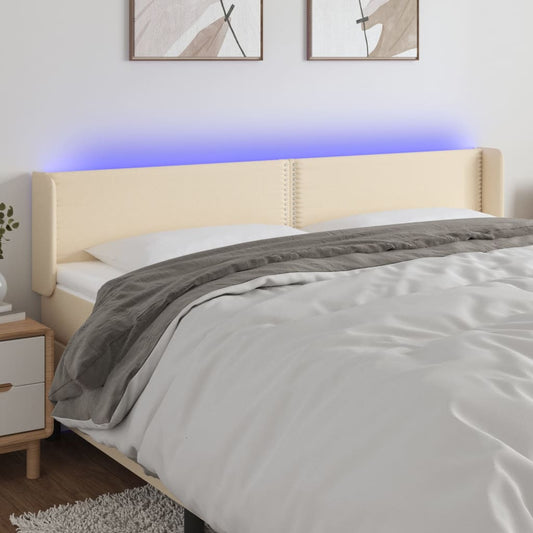 Čelo Postele S Led Krémové 183 X 16 X 78/88 Cm Textil