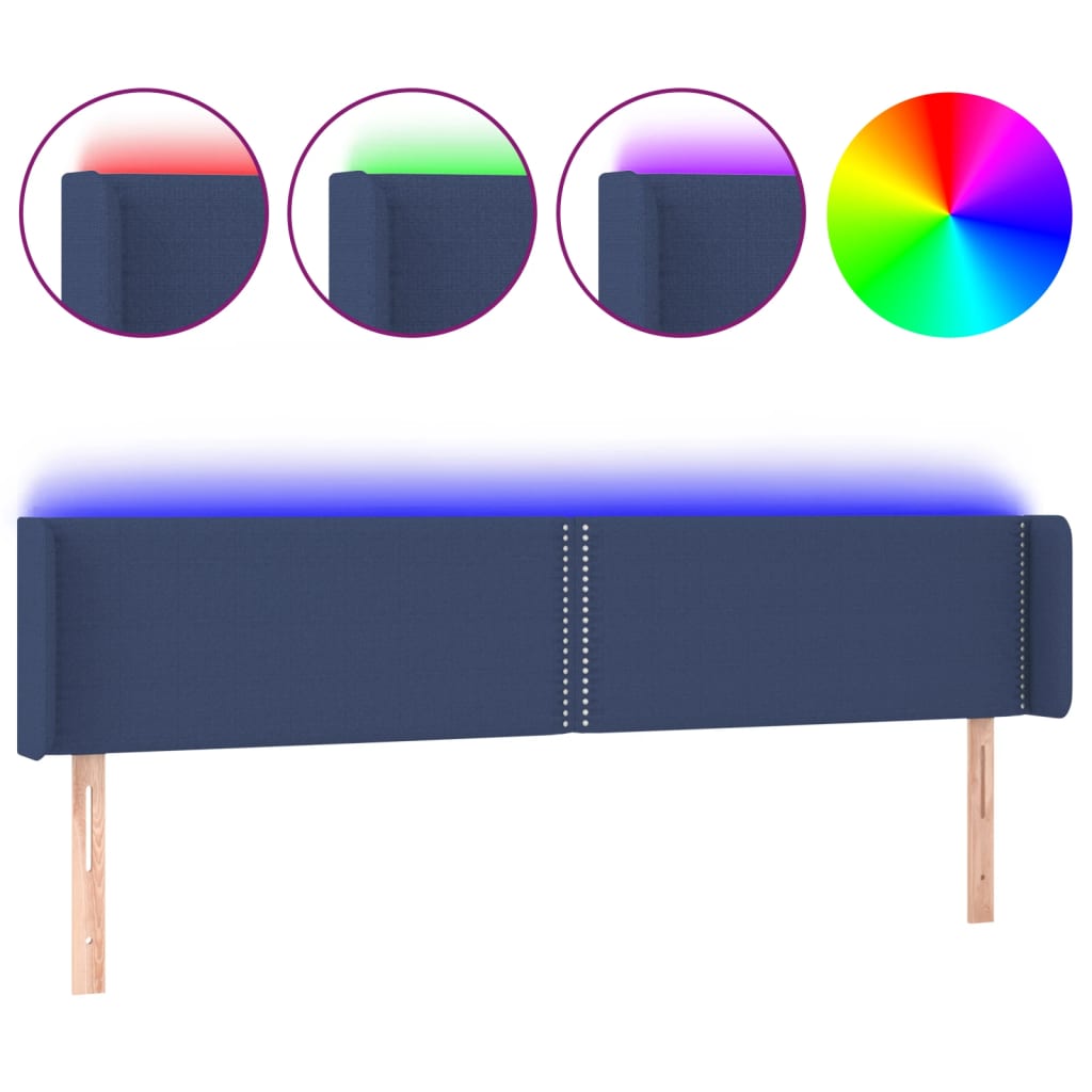 Čelo Postele S Led Modré 183 X 16 X 78/88 Cm Textil