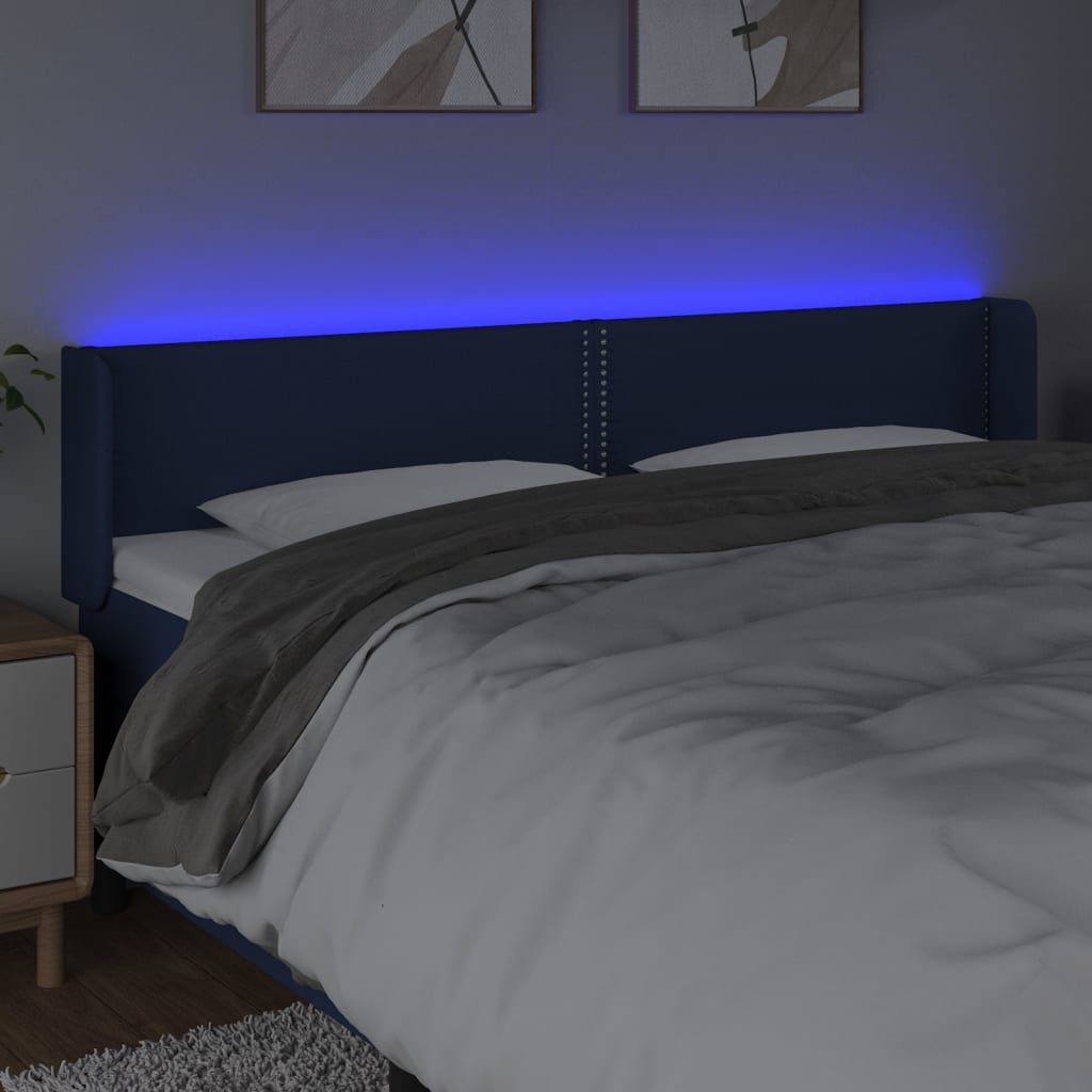 Čelo Postele S Led Modré 183 X 16 X 78/88 Cm Textil