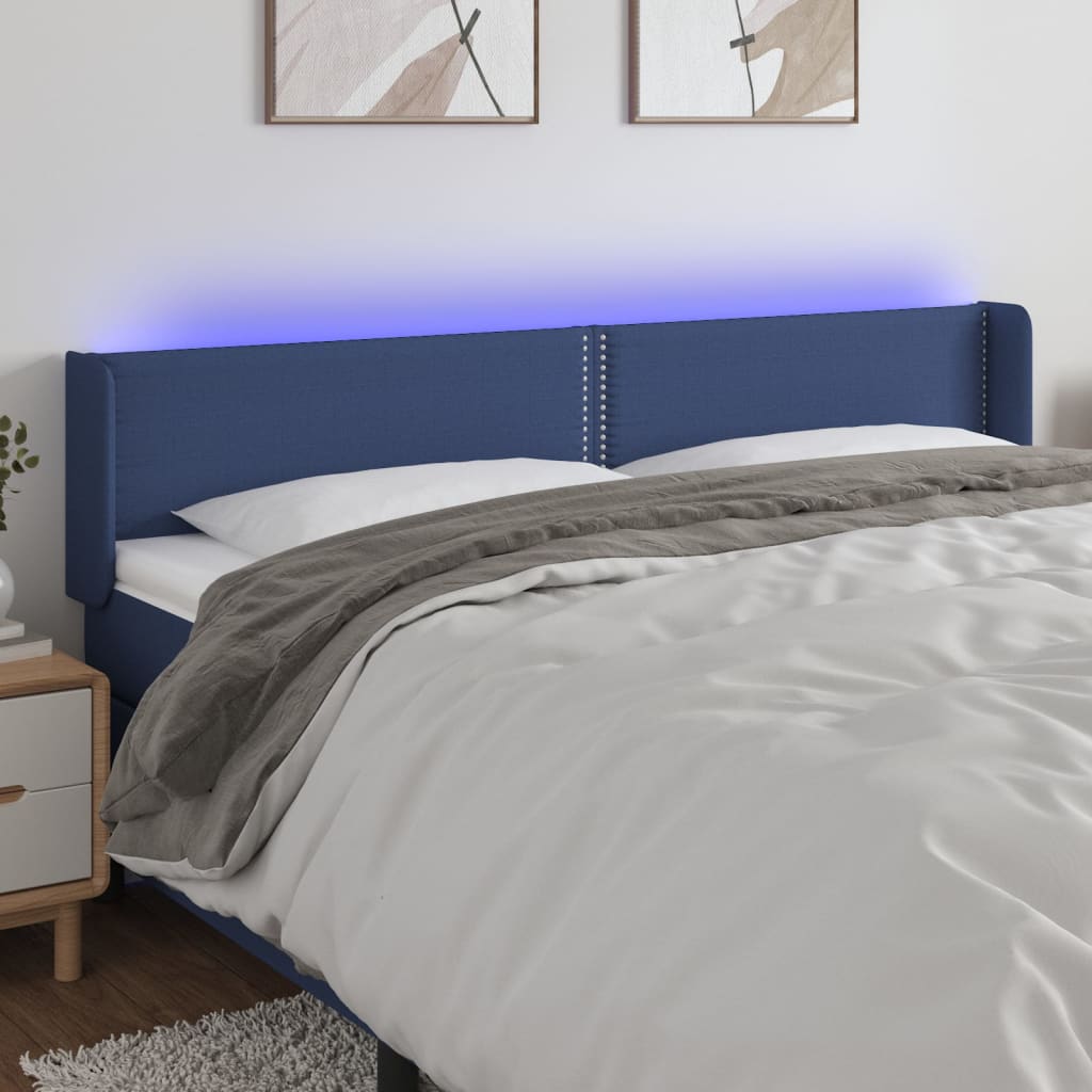 Čelo Postele S Led Modré 183 X 16 X 78/88 Cm Textil