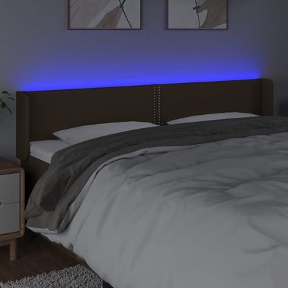 Čelo Postele S Led Tmavě Hnědé 203 X 16 X 78/88 Cm Textil